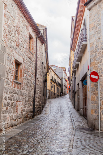 Narrow street in the old town of Avila  Spain.