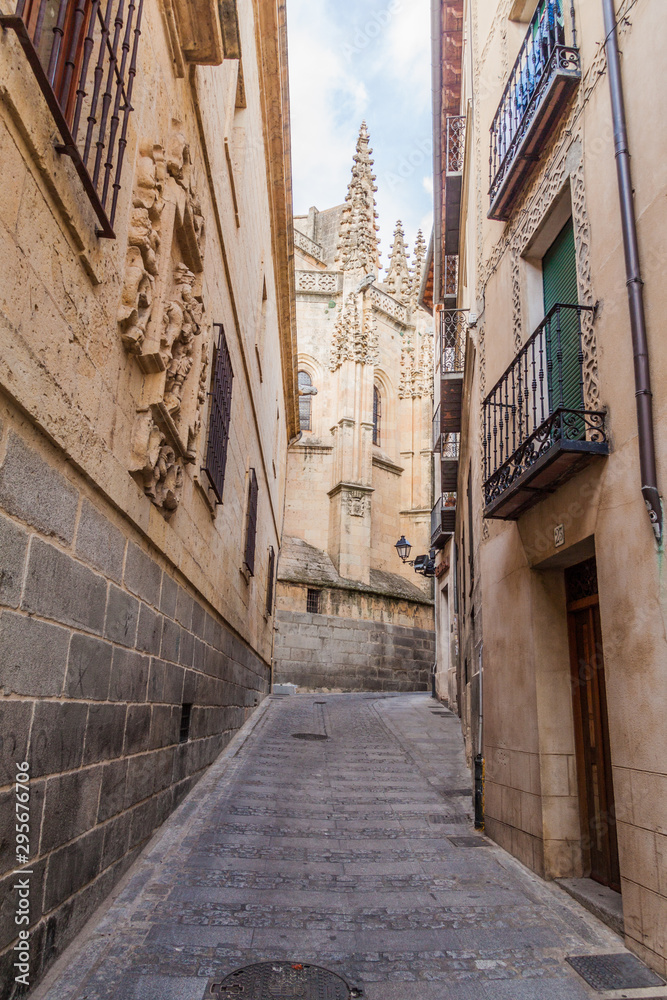 Narrow alley leading to the Cathedral of Segovia, Spain