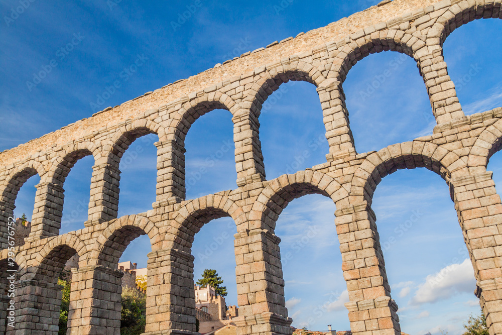 View of the Roman Aqueduct in Segovia, Spain View of the Roman Aqueduct in Segovia, Spain