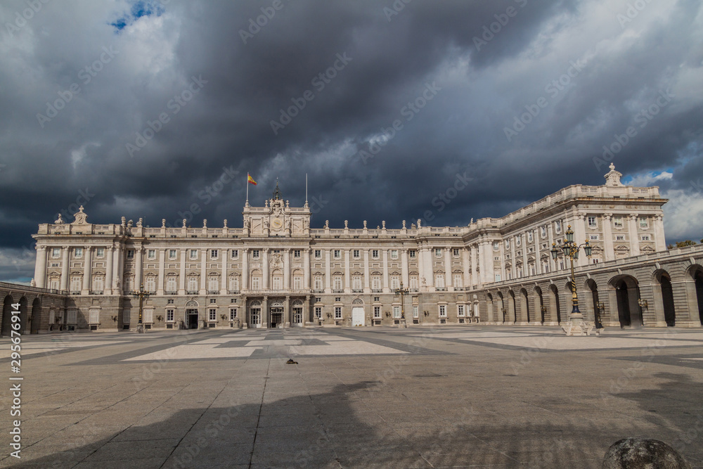 Cloudy sky behind Palacio Real (Royal Palace) in Madrid, Spain