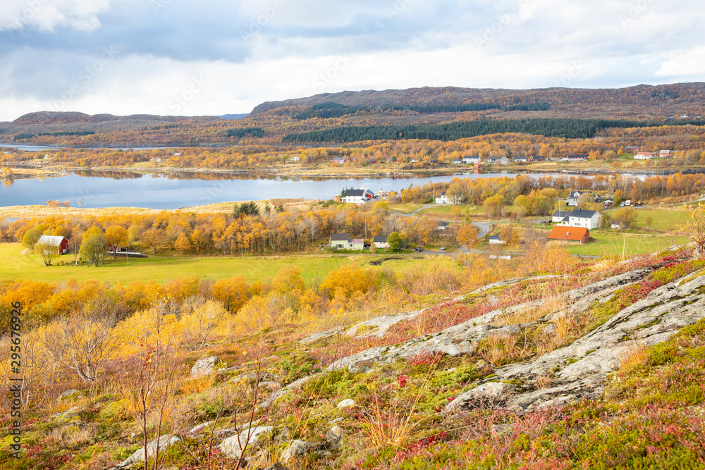 Autumn colors and views from Kverntiden in Brønnøy municipality, Nordland county