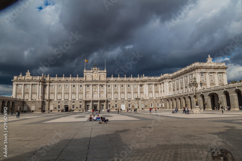 MADRID, SPAIN - OCTOBER 22, 2017: People in front of Palacio Real (Royal Palace) in Madrid.