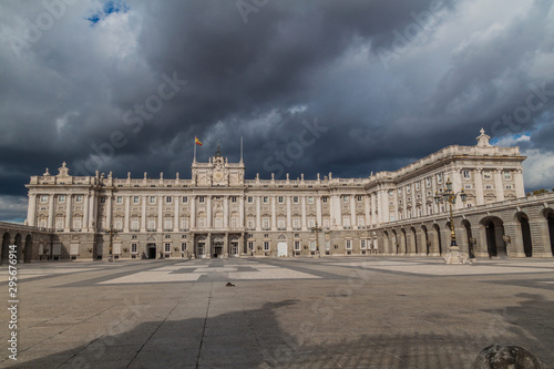 Cloudy sky behind Palacio Real (Royal Palace) in Madrid, Spain