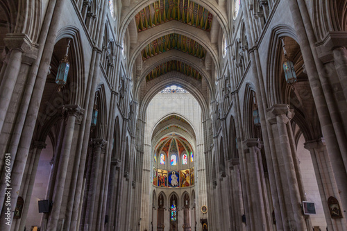 Interior of Almudena Cathedral in Madrid, Spain