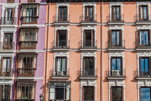 Typical houses with balconies in Madrid, Spain