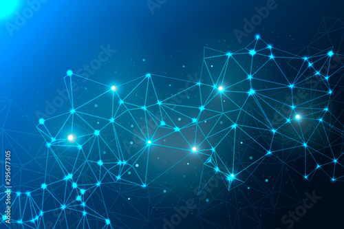 Abstract futuristic molecules technology with polygonal shapes on dark blue background. Vector illustration.