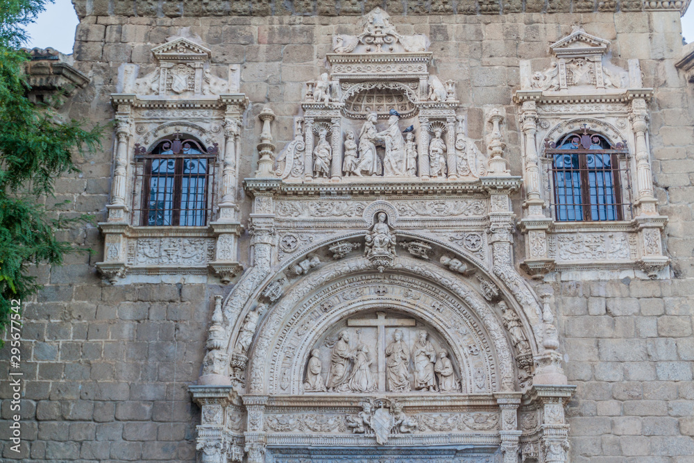 Decoration of the portal of the medieval hospital Santa Cruz in Toledo, Spain