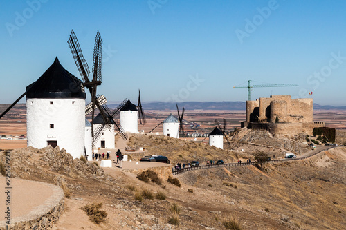 CONSUEGRA, SPAIN - OCTOBER 24, 2017: Windmills located in Consuegra village, Spain