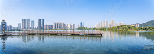 Panorama of Meixi Lake Park, Changsha City, Hunan Province, China