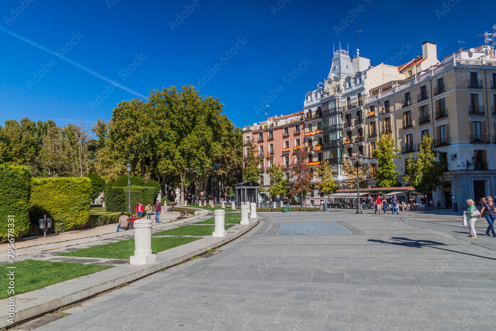 MADRID, SPAIN - OCTOBER 25, 2017: Buildings at Plaza de Oriente square in Madrid.