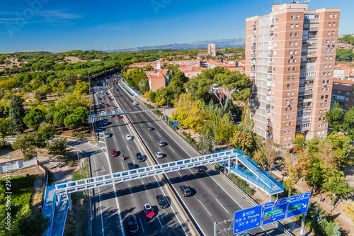 MADRID, SPAIN - OCTOBER 25, 2017: Autopista de Circunvalacion M-30 freeway in Madrid. photo