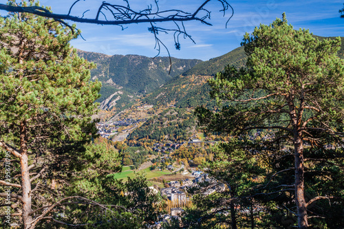 View of a valley with La Massana village, Andorra photo