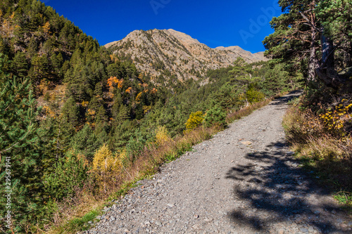 Hiking trail in Parc Natural Comunal de les Valls del Comapedrosa national park in Andorra