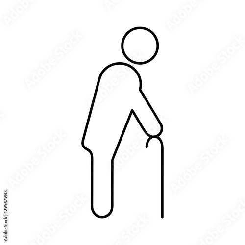 Man walking with cane line icon for web  mobile and infographics. Vector black icon isolated on white background.