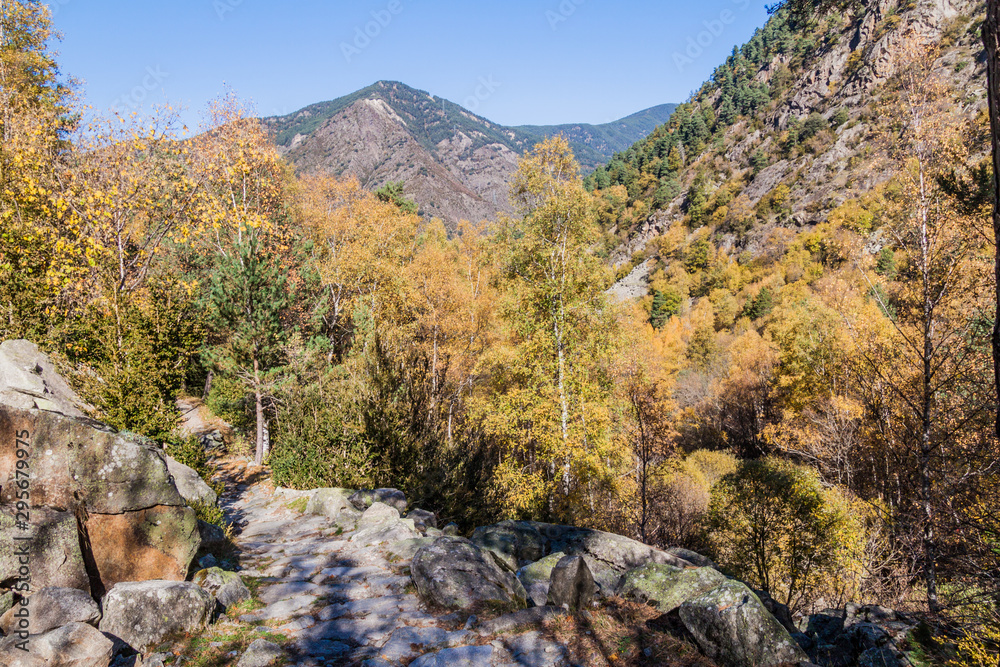 Hiking trail in Madriu-Perafita-Claror Valley, Andorra