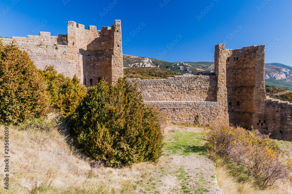 Walls of Castle Loarre in Aragon province, Spain