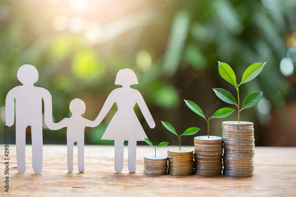 Fototapeta premium Plant money coins saving growth up to profit interest for concept investment mutual fund finance and pension retirement