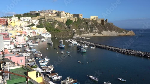 Panoramic sight of the beautiful island of Procida, near Napoli, Campania region, Italy.