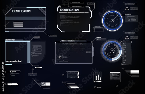 Interface elements HUD, UI, GUI. Vector Callout Titles set. Futuristic callout bar labels, information call box bars and modern digital info boxes layout templates. Callouts titles in HUD style.