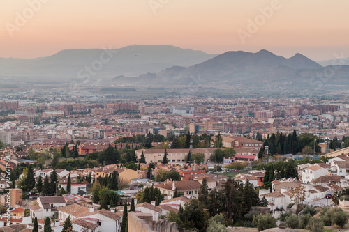 Aerial view of Granada during the sunset  Spain