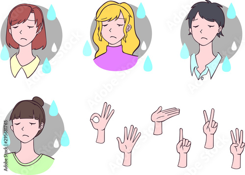 女性　悲しい表情　手　アイコン