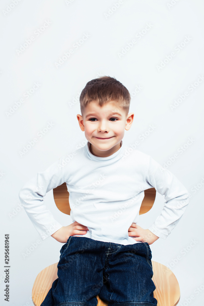 little cute boy on white background gesture smiling close up, lifestyle people concept little cute boy on white background gesture smiling close up, lifestyle people concept
