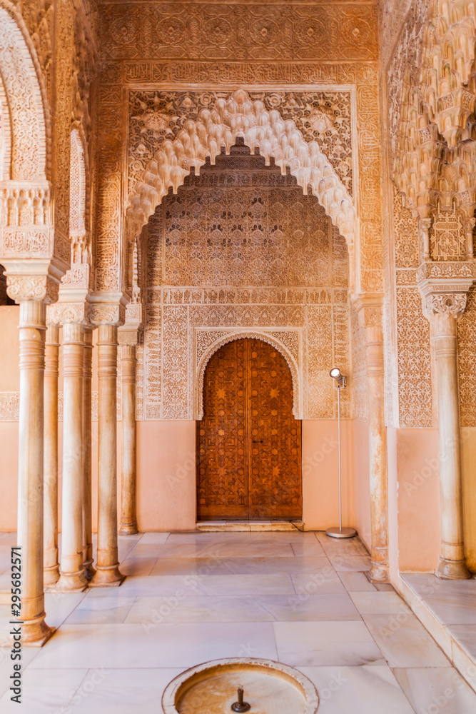 Archway at Nasrid Palaces (Palacios Nazaries) at Alhambra in Granada, Spain