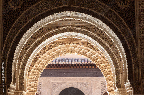Gate at Nasrid Palaces (Palacios Nazaries) at Alhambra in Granada, Spain