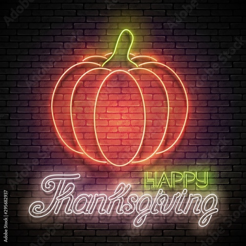 Glow Thanksgiving Greeting Card with Pumpkin and Inscription