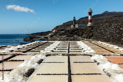 Salt pans in front of the lighthouse of Fuencaliente photo