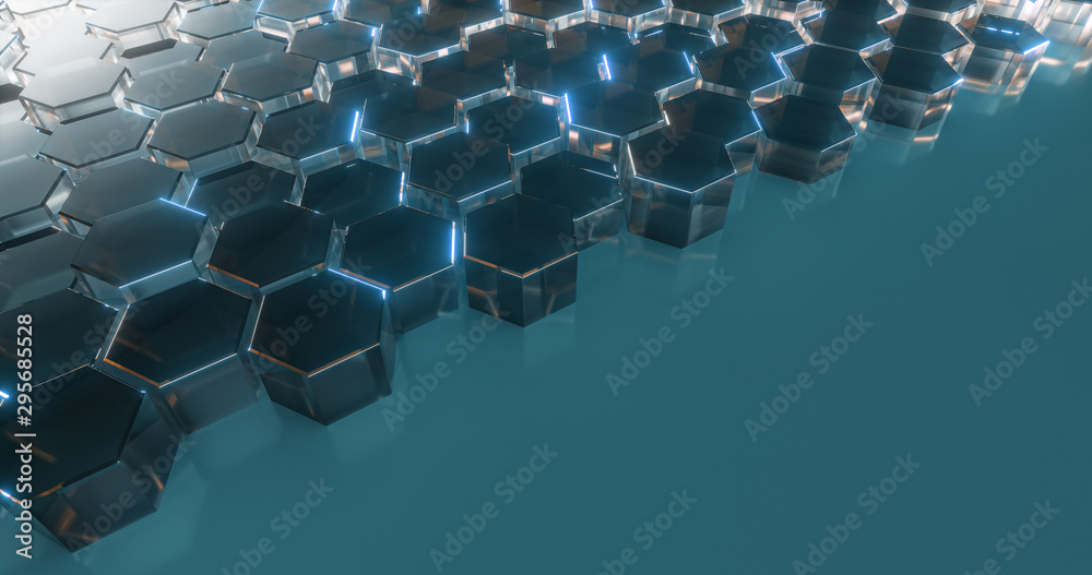 Fototapeta premium Abstract tech background composed of glass hexagons. 3D render