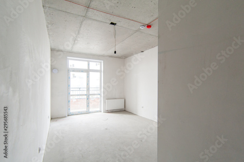 Russia, Moscow- May 17, 2019: interior room apartment. standard repair decoration in hostel. self-finish rough repair