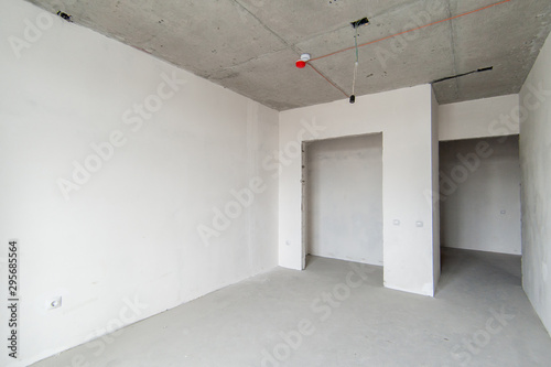 Russia, Moscow- May 17, 2019: interior room apartment. standard repair decoration in hostel. self-finish rough repair