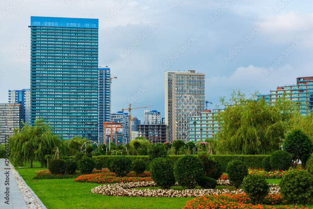 Obraz premium BATUMI, ADJARA, GEORGIA - JUNE 27: Modern buildings on June 27, 2019 in Batumi. Amazing view from the boulvard.