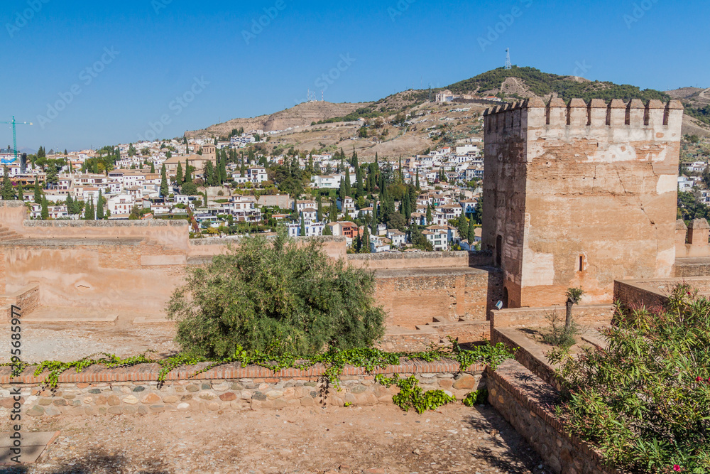  Fortification walls of Alhambra in Granada, Spain
