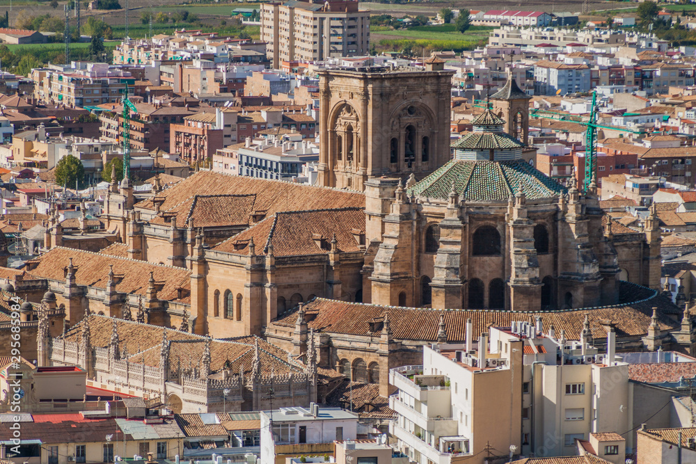 View of the cathedral in Granada, Spain
