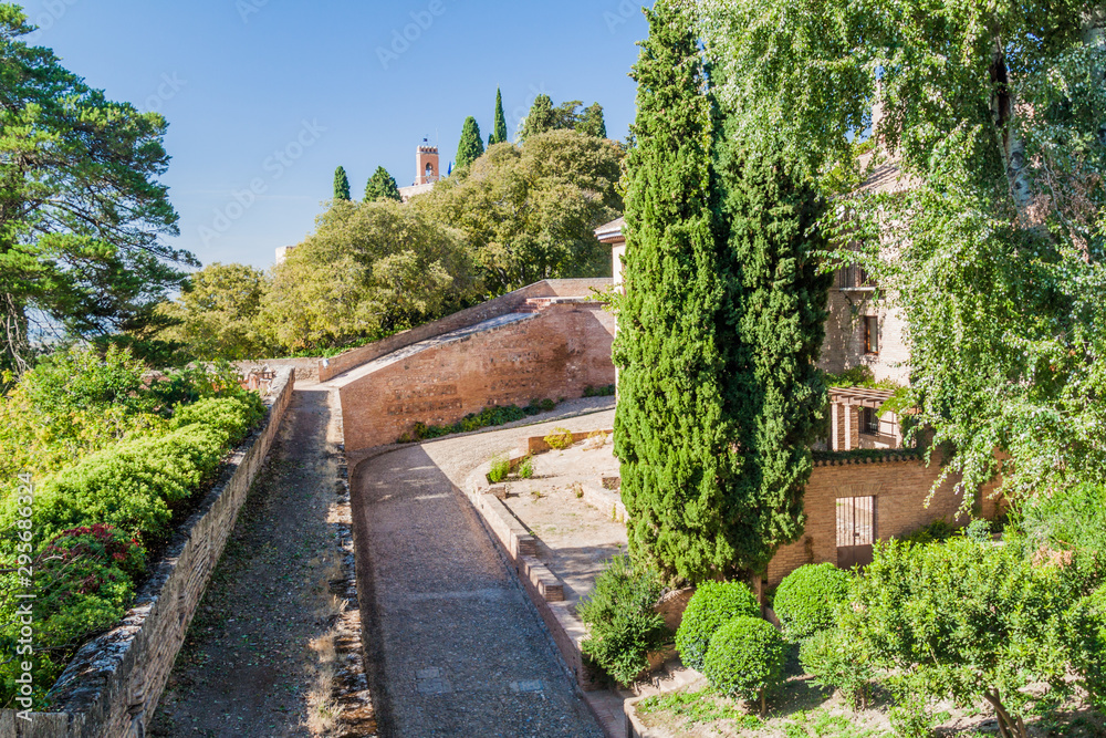 Garden at Alhambra in Granada, Spain Garden at Alhambra in Granada, Spain