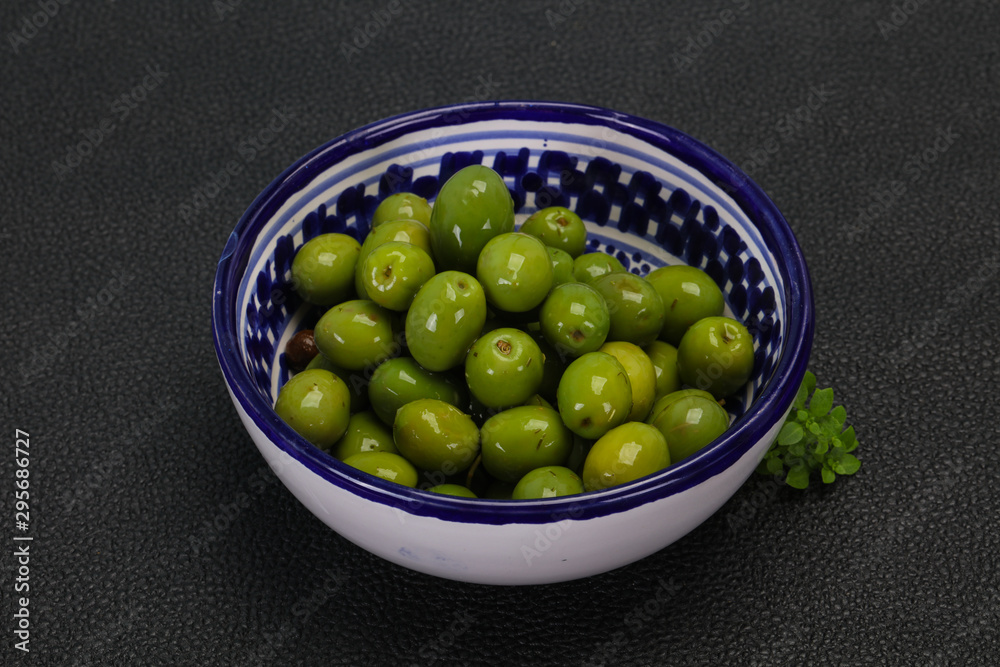 Green Campo Real olives in the bowl Green Campo Real olives in the bowl