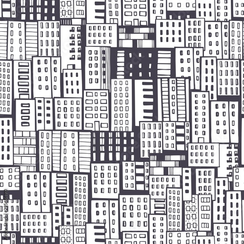  Hand drawn apartment houses. Vector seamless pattern.