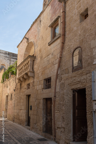 Martano, Messapian city. Salento, Puglia Italy, view of alleys and buildings. September morning.