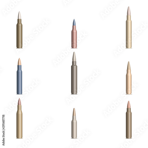 Set of weapon cartridges with a bullet, vector illustration.