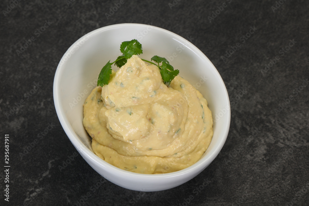 Hummus snack with olive oil Hummus snack with olive oil