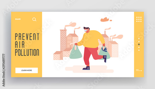 Environment Toxic Gas Pollution Website Template, Industry Factory Smog Danger Concept Web Page and Landing Page