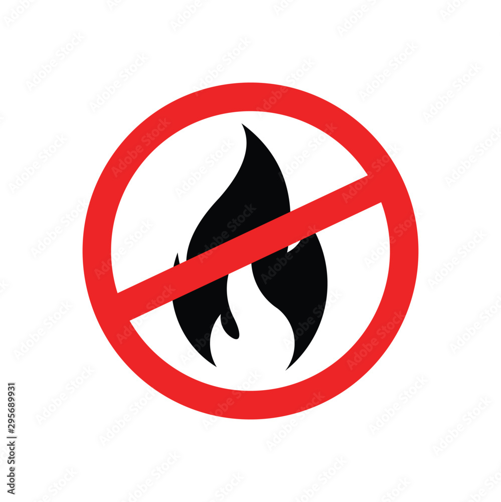 No Fire Vector Sign icon symbol. No open flame sign. No open flame sign