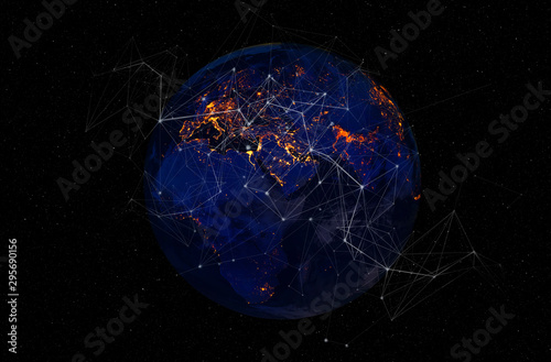 Fototapeta Naklejka Na Ścianę i Meble -  Communication technology for internet business. Global world network and telecommunication on earth cryptocurrency and blockchain and IoT. Elements of this image furnished by NASA