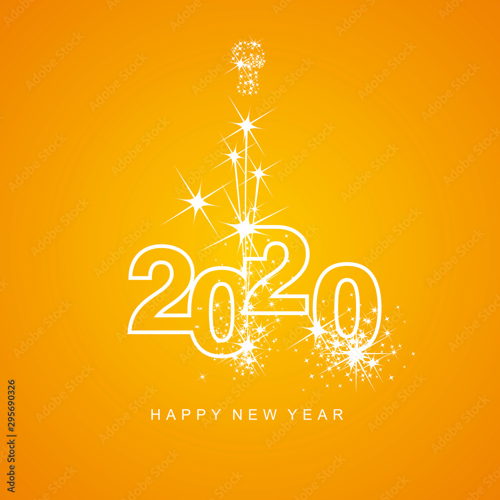 Happy New Year 2020 firework white line design numbers orange yellow background - obrazy, fototapety, plakaty 