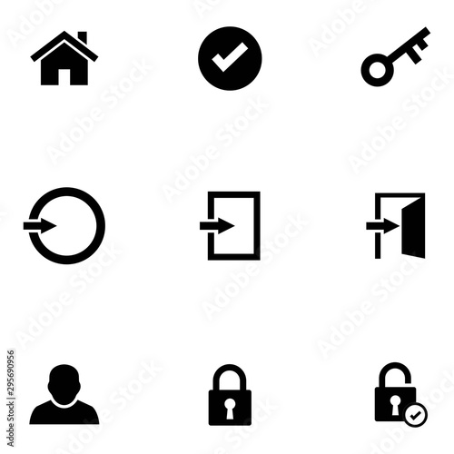 login icons, Black illustration isolated on white background for graphic and web design.