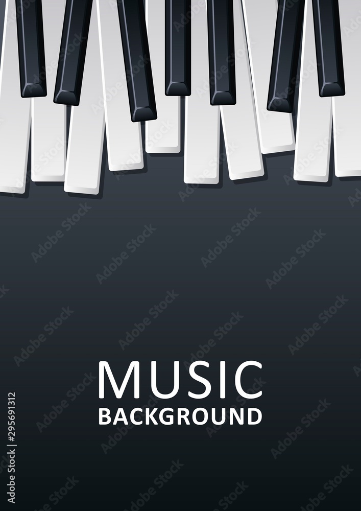 Vettoriale Stock Musical black background with piano keys and text. Graphic  design template can be used for background, backdrop, banner, brochure,  leaflet, publication. Music festival poster template. Vector | Adobe Stock