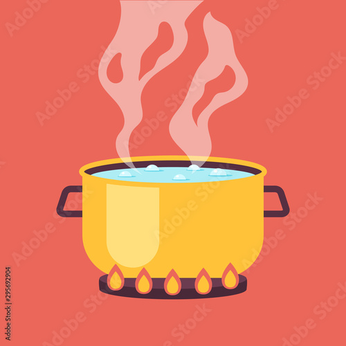 Cooking pan with boiling water vector graphic design illustration