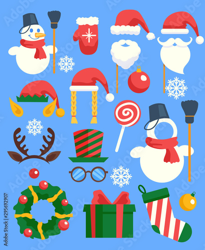 Christmas photo booth design elements icon set. Merry Christmas and Happy New Year illustrations